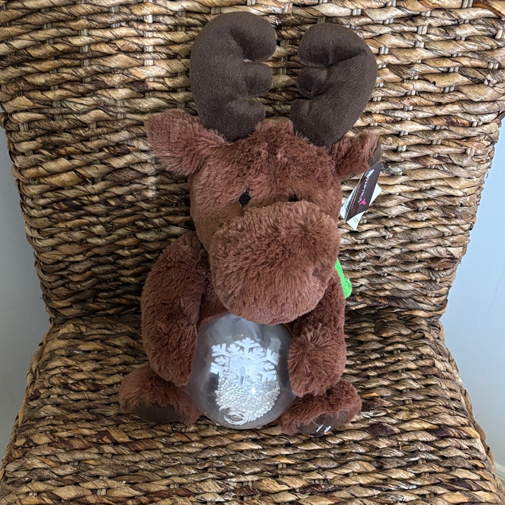 Papyrus Brown Plush Reindeer with Snow Globe Center
